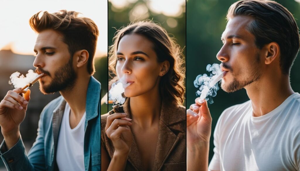 This image showing three types of smokers inhale vapes.